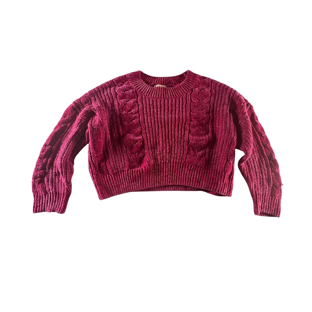 Cocovive Fuchsia Velvet Cable Knit Crop Sweater Chunky Cozy‎ Womens Small
